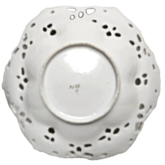 Antique 3578 Hand Painted Pierced Porcelain Bowl w/Gold Leaf Detail Decor Dish - Picture 6 of 7